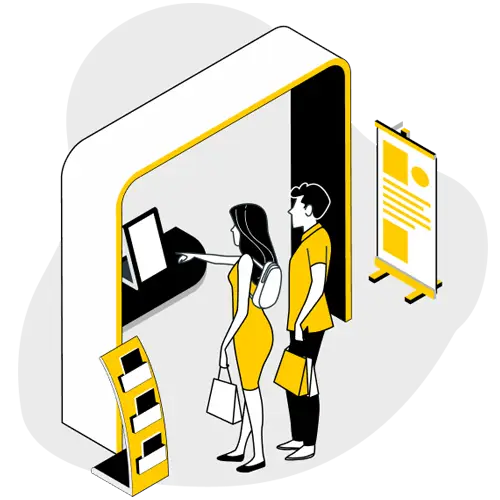 elastration couple visit a stall of brand identity design